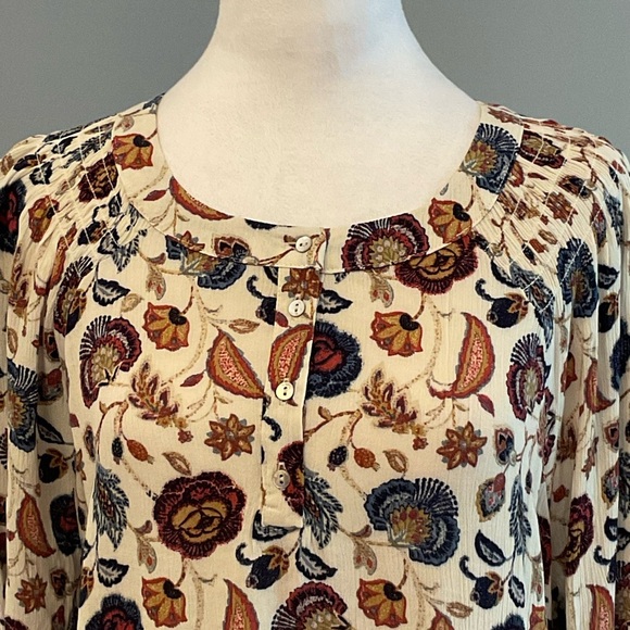 Olivia Grey Medium Long Sleeve Blouse Shirred Shoulders Rayon Fall Colors NWT - Picture 7 of 16